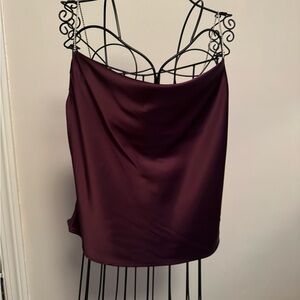 NWT Plum Satin Cami Top Rhinestone Spaghetti Straps